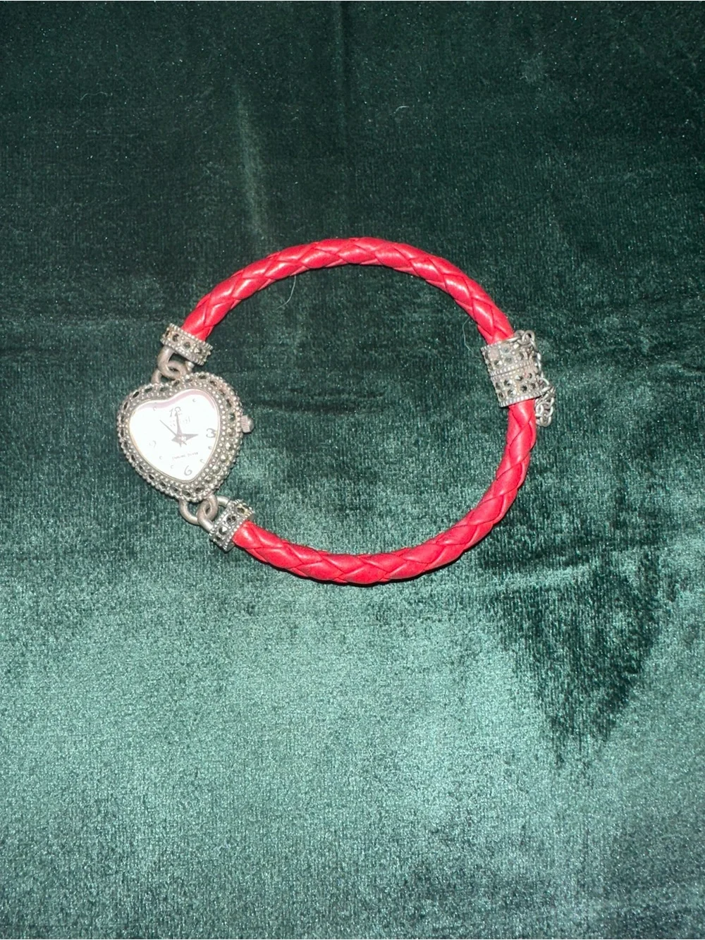 Ecclissi Heart-Shaped Red Braided Leather Bracelet Watch - Sterling Silver